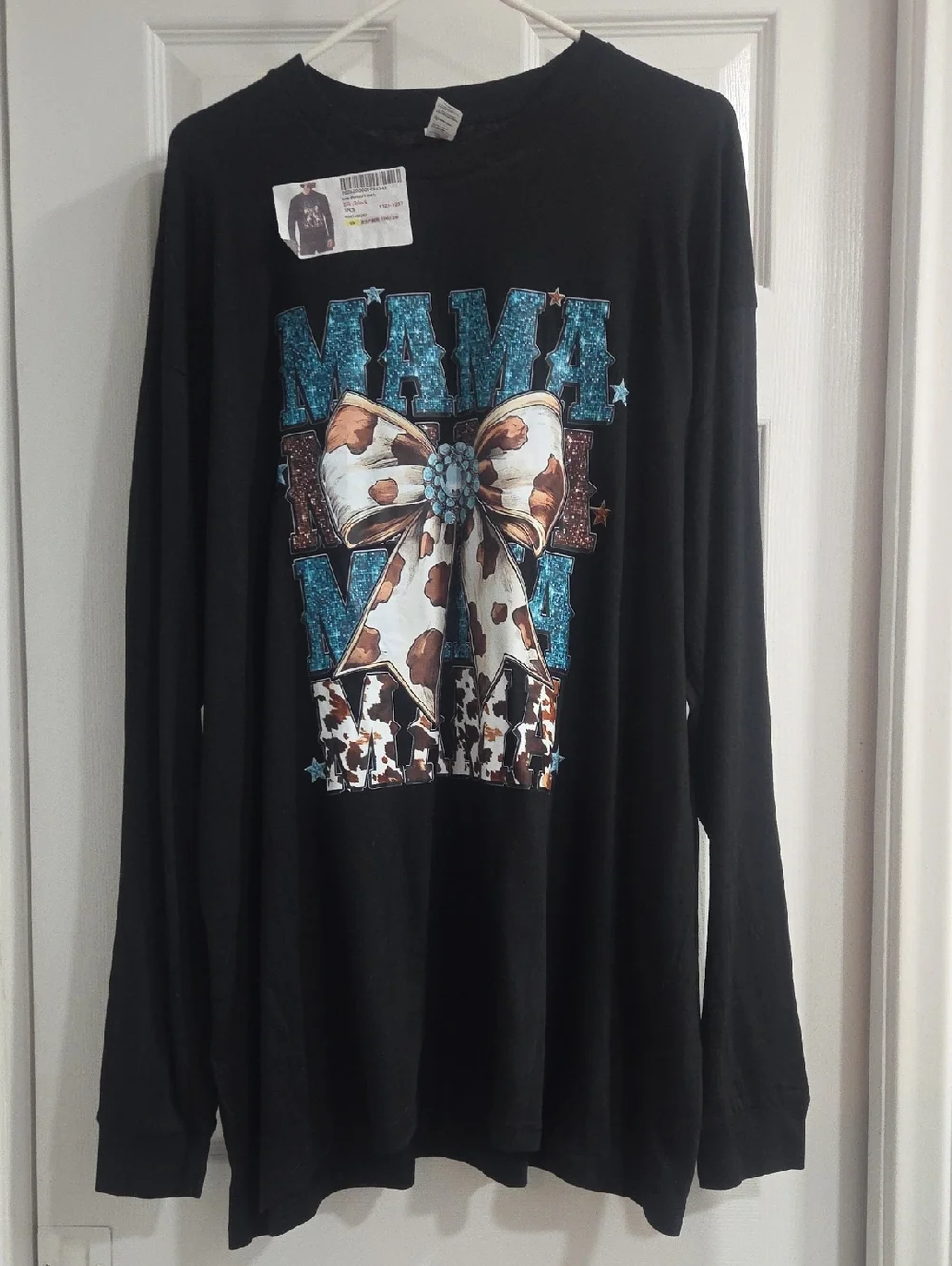 Mama Bow Graphic Long Sleeve Kids Top - Black